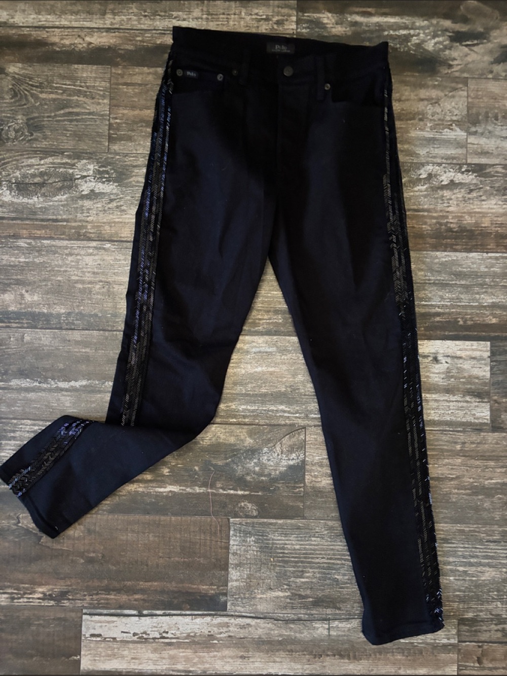 Polo by Ralph Lauren Black Skinny Jeans with Embellished Side Details and Trim.